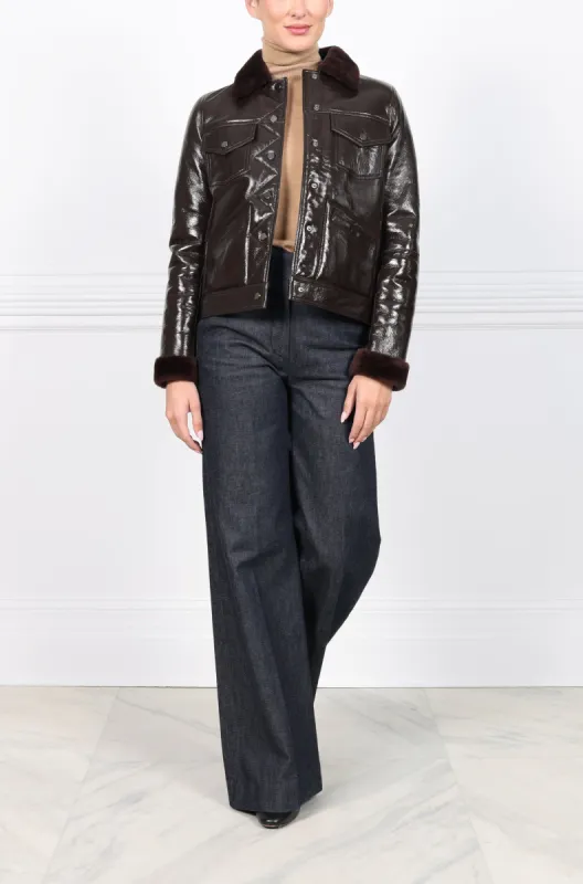 The Trucker Patent Shearling Jacket sold by Pologeorgis