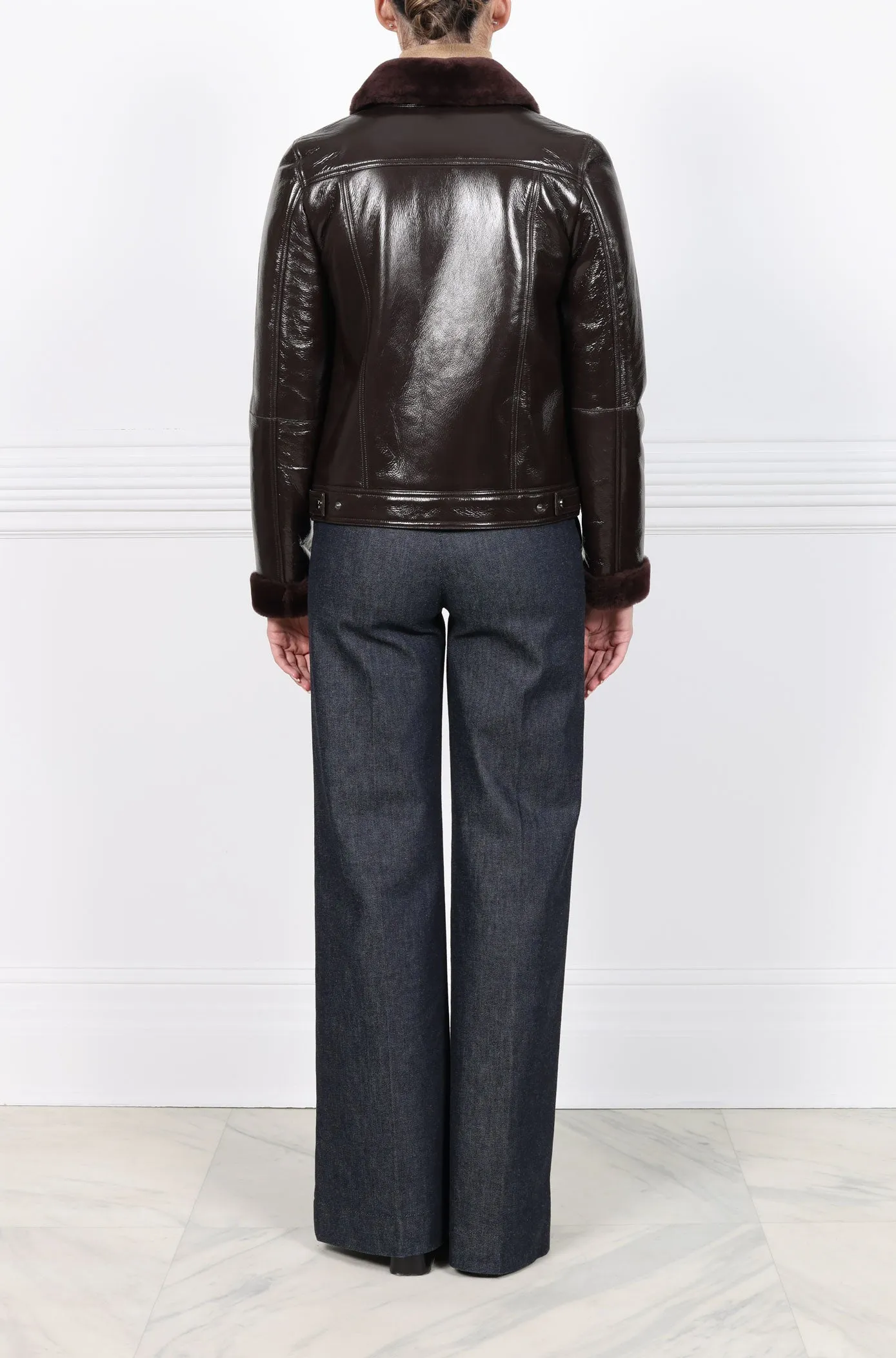 The Trucker Patent Shearling Jacket sold by Pologeorgis product image thumbnail 5