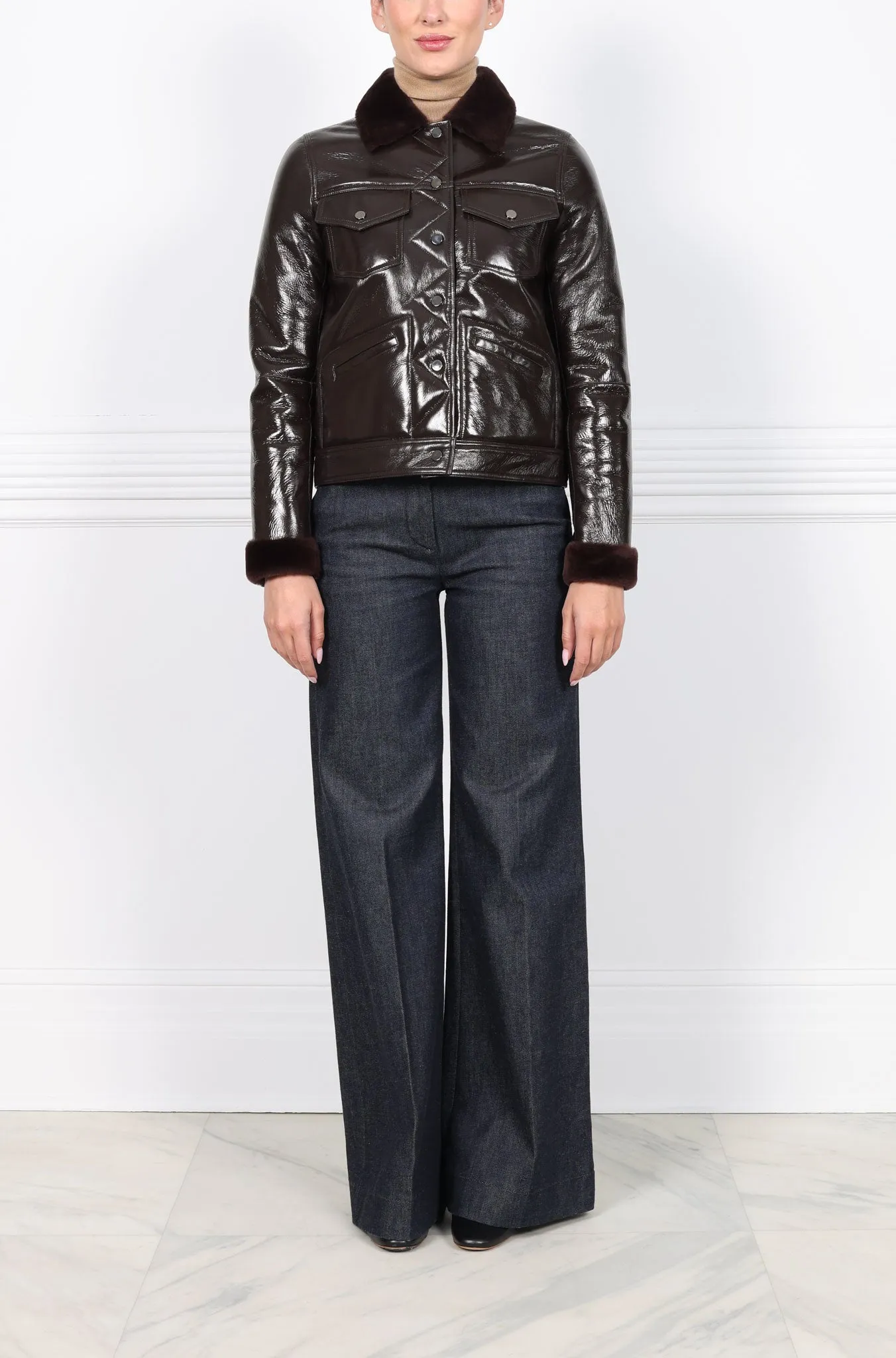 The Trucker Patent Shearling Jacket sold by Pologeorgis product image thumbnail 4