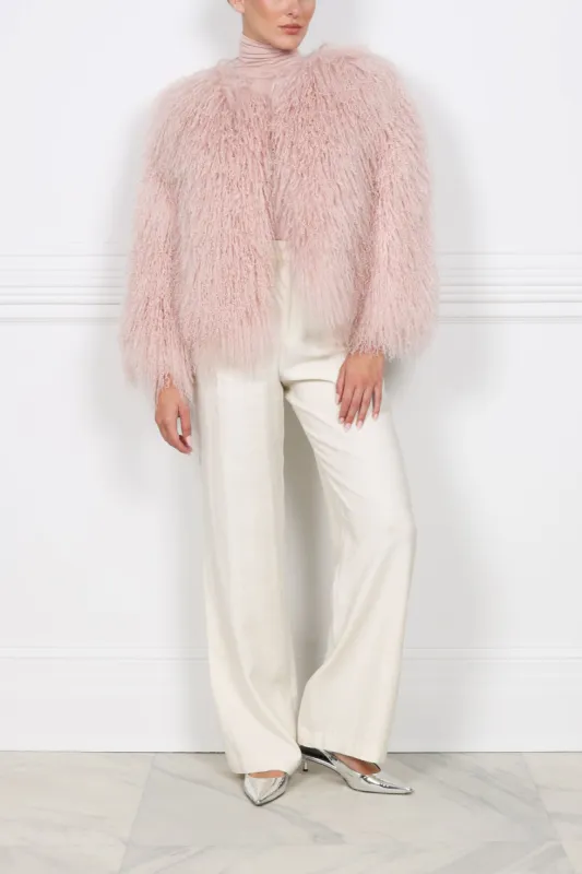 The Suzie Shearling Jacket in Pink sold by Pologeorgis