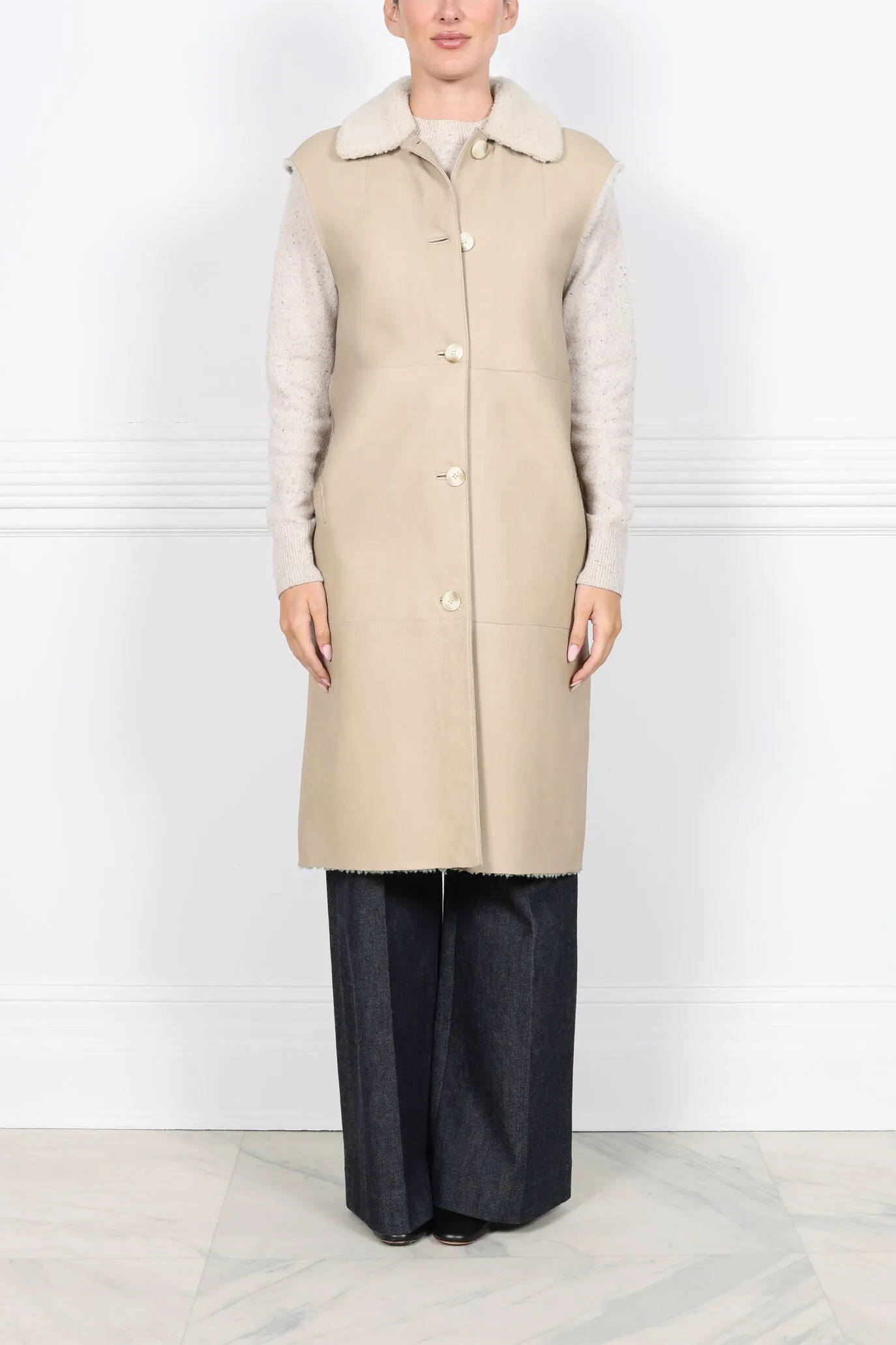 Nappa Out long Shearling Vest sold by Pologeorgis