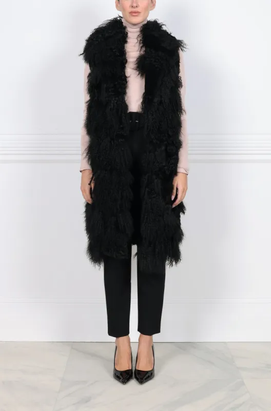 Curly Shearling Long Multitextured Vest sold by Pologeorgis