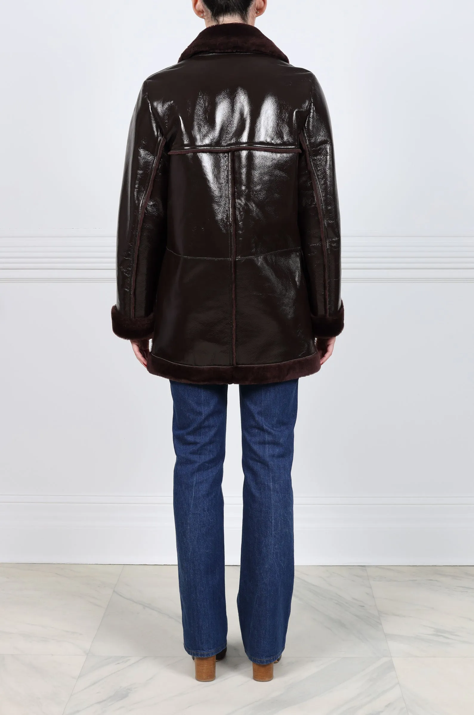 The Vermilion Patent Shearling Coat sold by Pologeorgis product image thumbnail 5