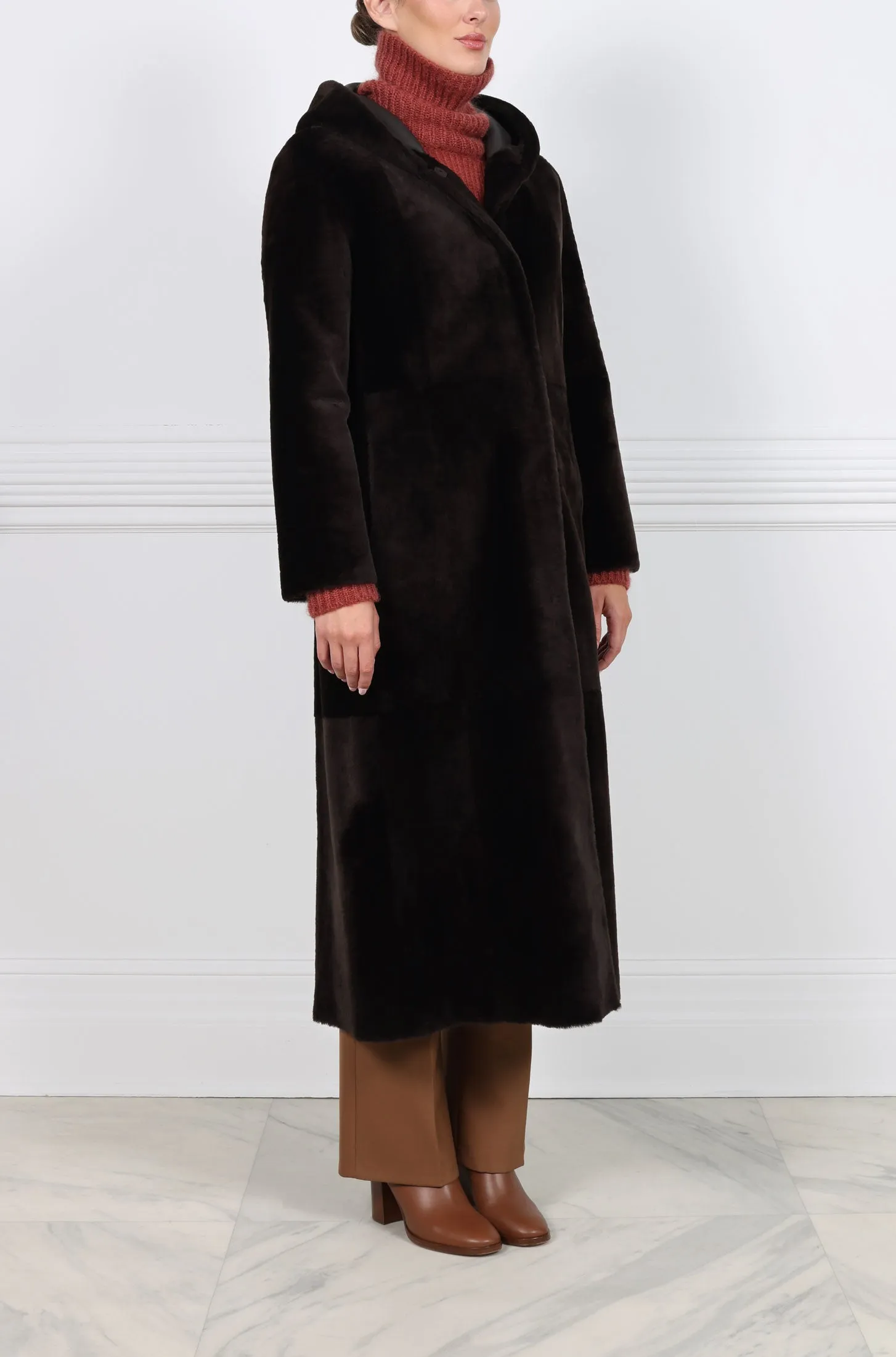 Hooded Reversible Merino Shearling Coat sold by Pologeorgis product image thumbnail 4