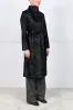 Embossed Lamb Stand Collar Belted Coat in Black sold by Pologeorgis