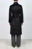 Embossed Lamb Stand Collar Belted Coat in Black sold by Pologeorgis