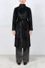 Embossed Lamb Stand Collar Belted Coat in Black sold by Pologeorgis