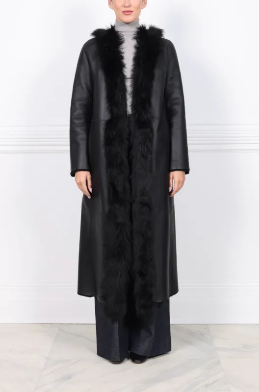 Reversible Merino Shearling Coat with Long Hair Toscana Trim sold by Pologeorgis