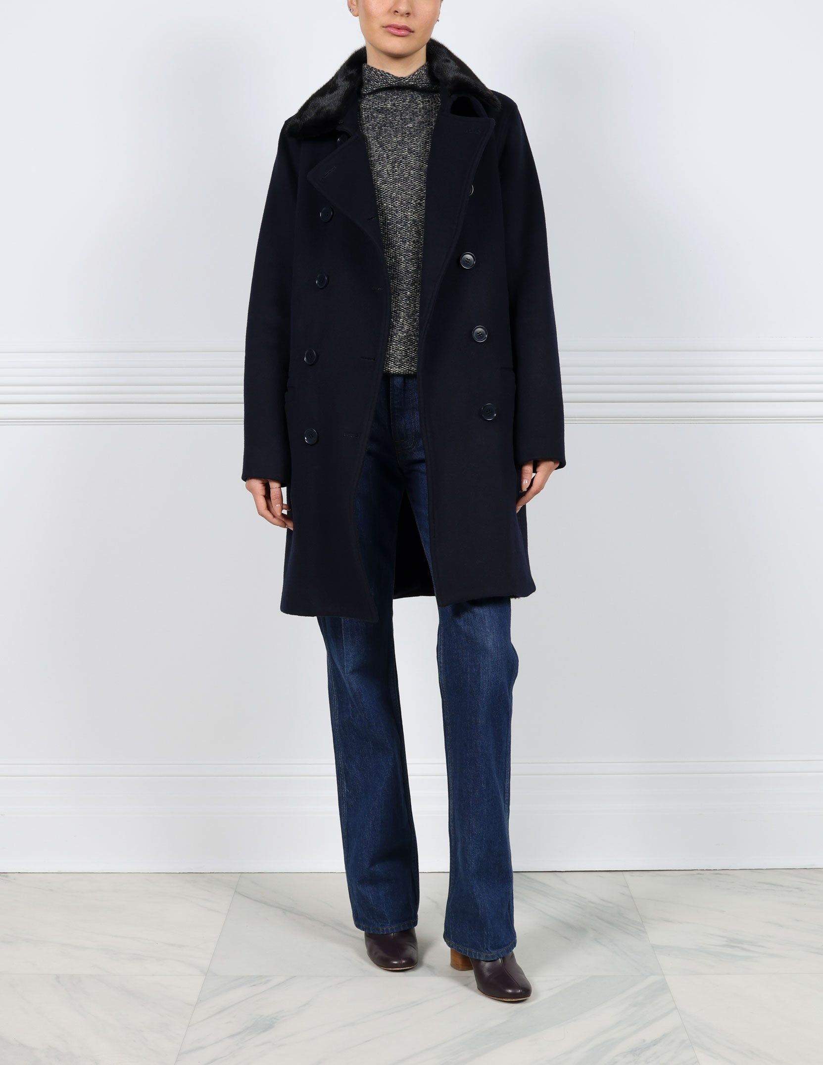 Fur Lined Peacoat with Mink Trim sold by Pologeorgis