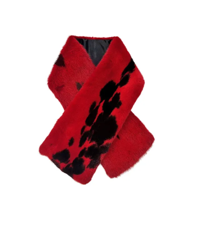 Jaguar Printed Flared Mink Fur Scarf in Red sold by Pologeorgis