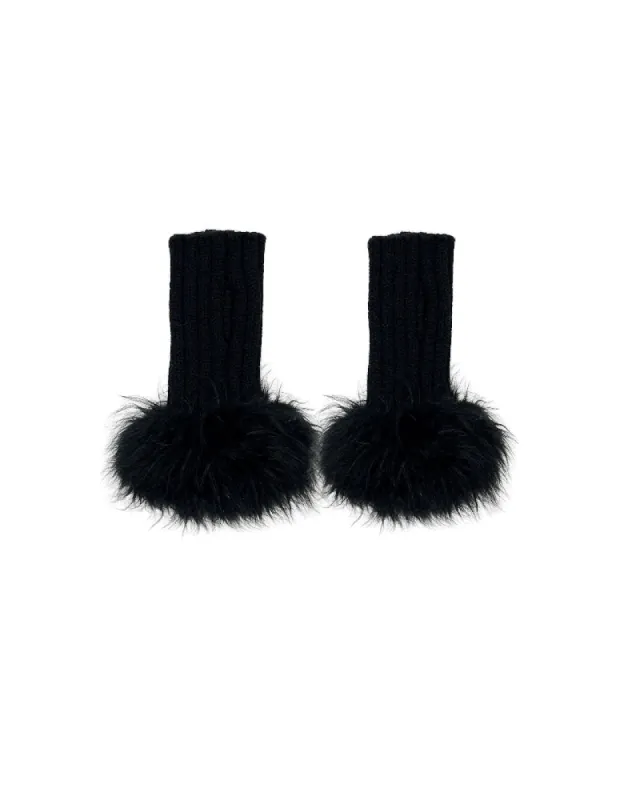 Knitted Wool Fingerless Gloves with Shearling Trim sold by Pologeorgis