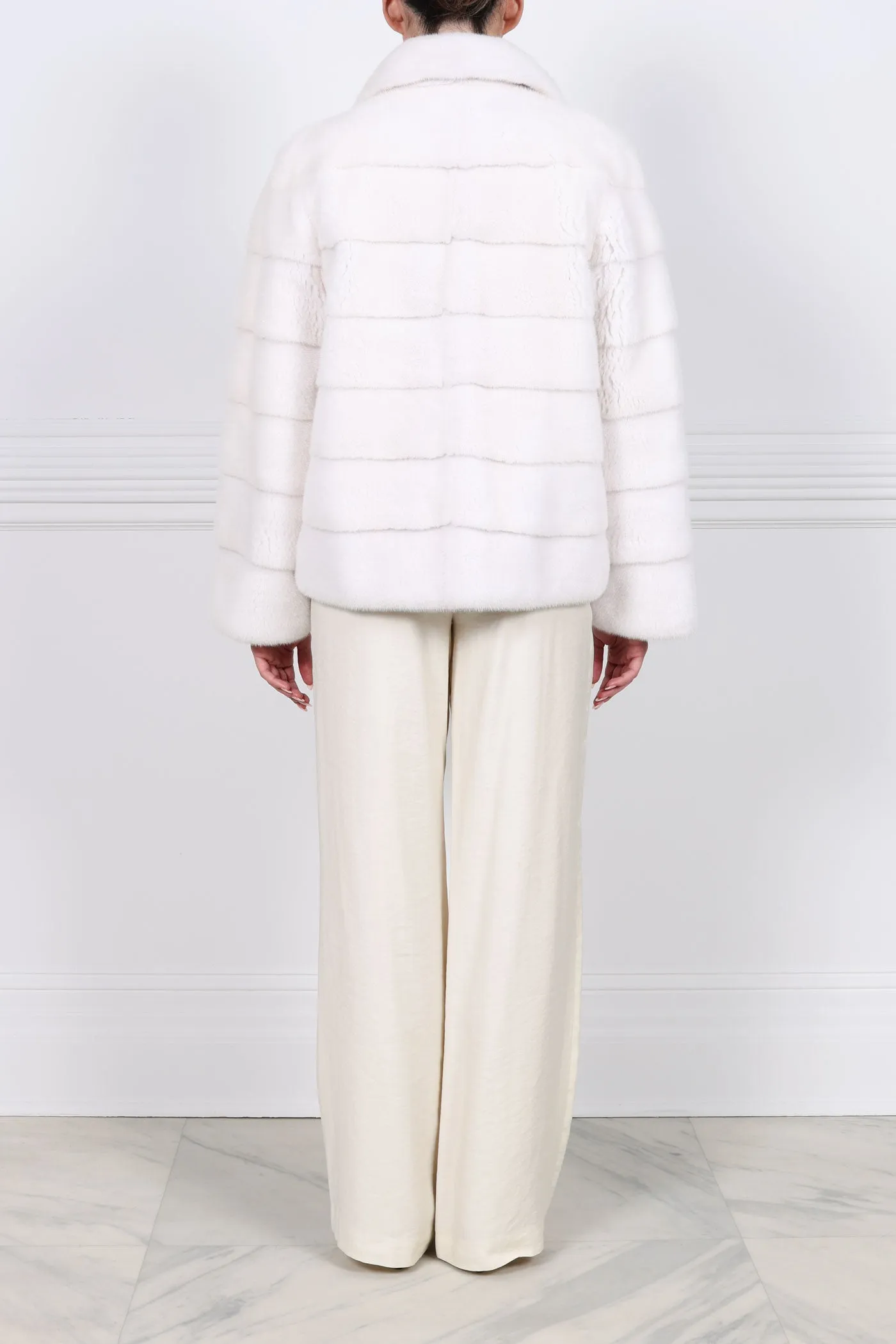 Horizontal Mink Fur Jacket in White sold by Pologeorgis product image thumbnail 4