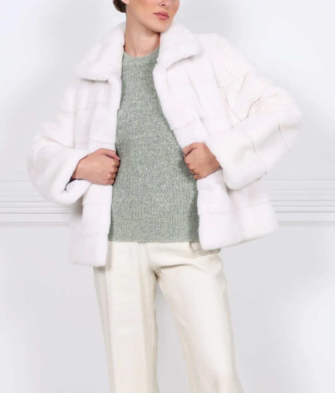 Horizontal Mink Fur Jacket in White sold by Pologeorgis product image thumbnail 3