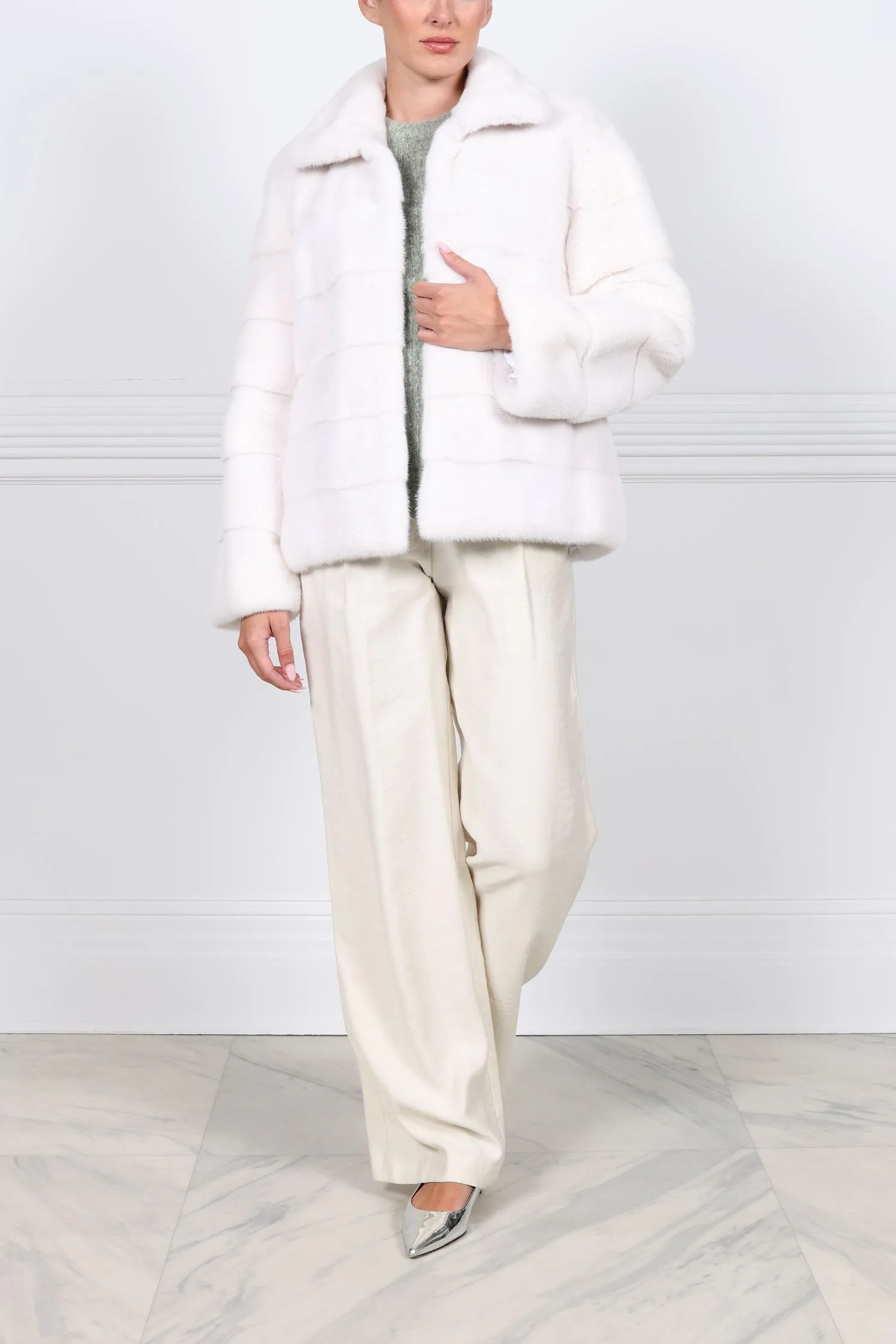 Horizontal Mink Fur Jacket in White sold by Pologeorgis product image thumbnail 2