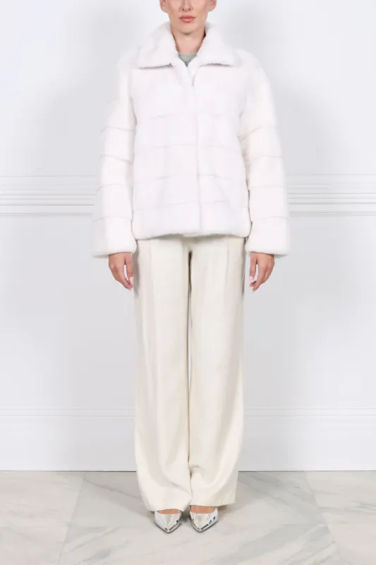 Horizontal Mink Fur Jacket in White sold by Pologeorgis