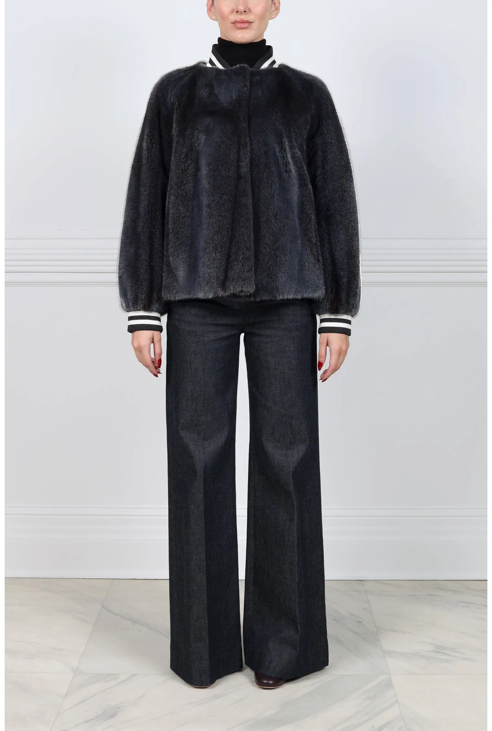 The Boyfriend Mink Bomber Jacket sold by Pologeorgis