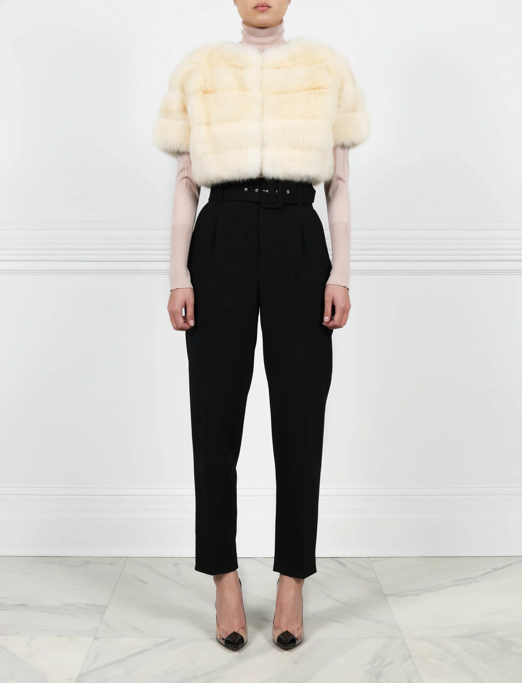 The Sable Stratus Fur Shrug in Ivory sold by Pologeorgis