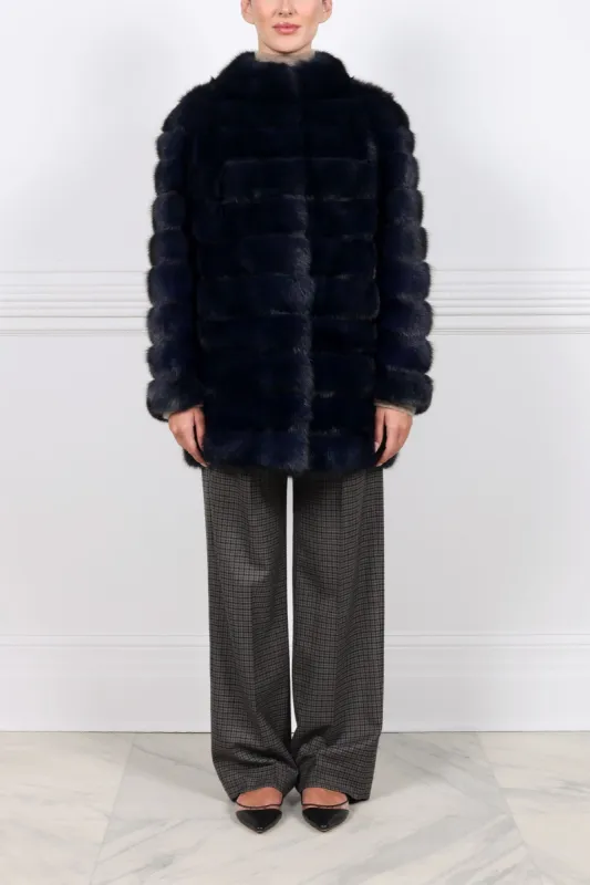 The Alexa  Sable Fur Coat in Navy sold by Pologeorgis