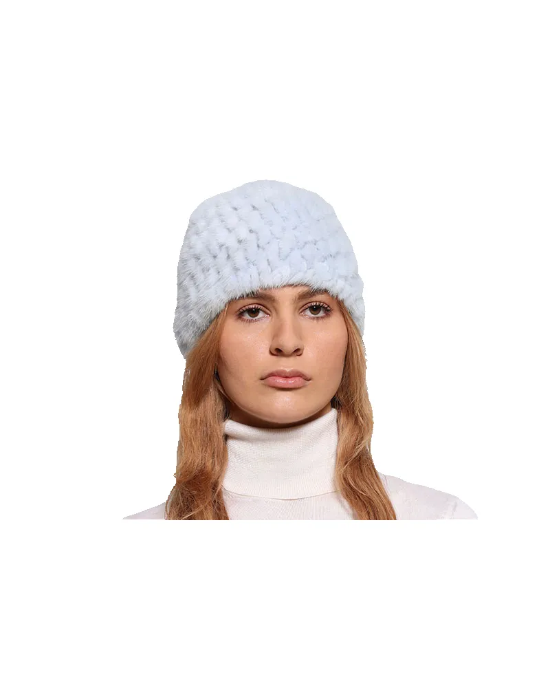 The Knit Mink Fur Scully in Light Blue sold by Pologeorgis