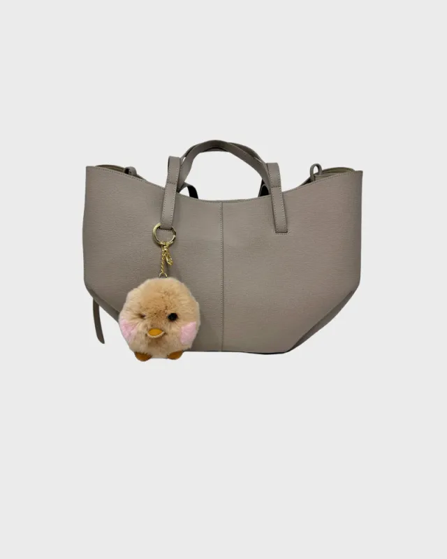 Chick Bag Charm Key Ring Made of Rex Rabbit sold by Pologeorgis