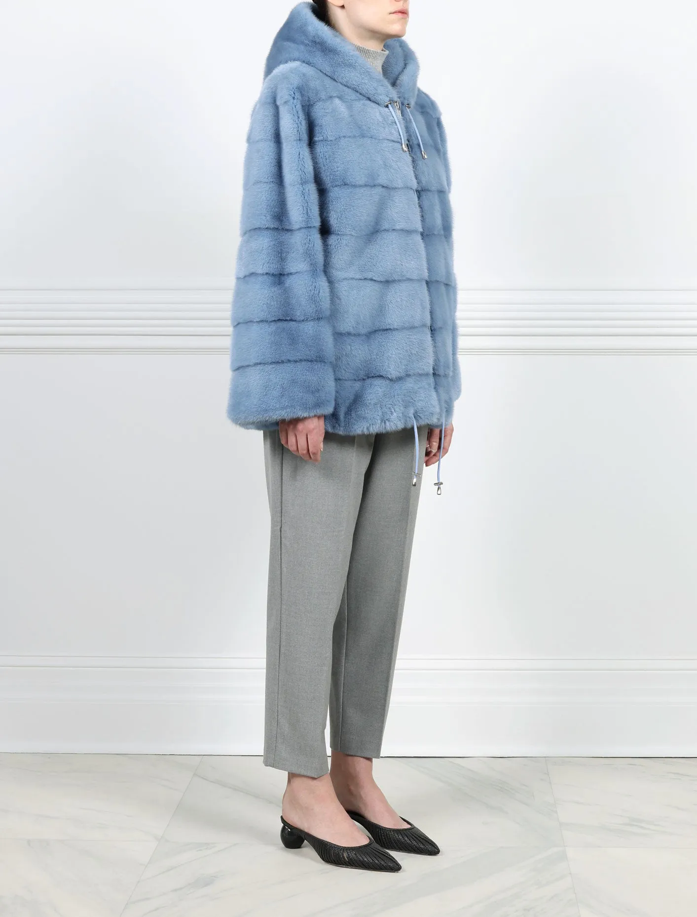 The Louisa Hooded Horizontal Mink Fur Jacket sold by Pologeorgis product image thumbnail 4