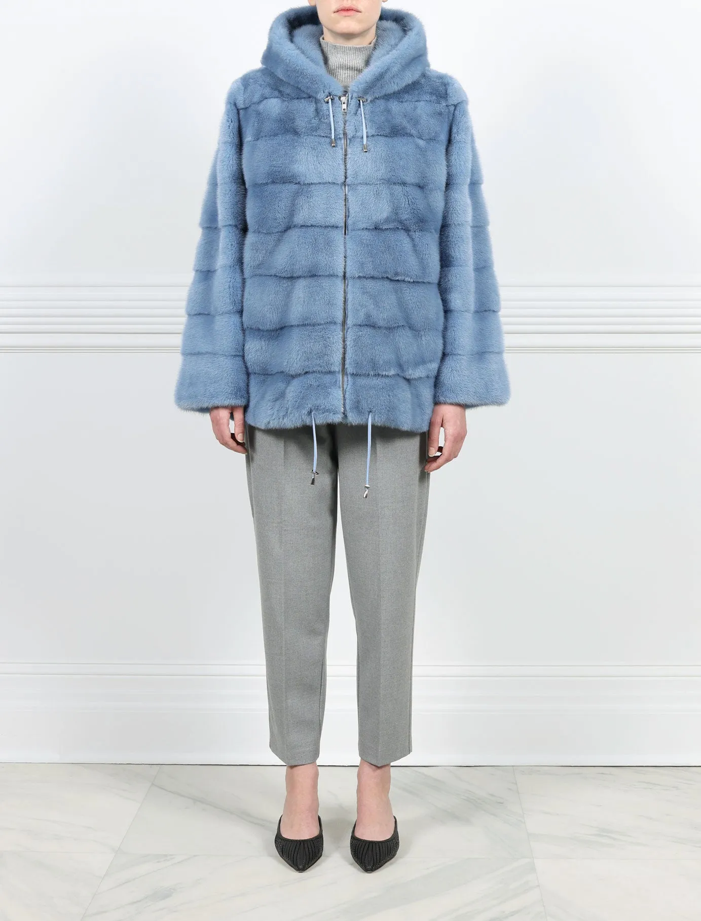 The Louisa Hooded Horizontal Mink Fur Jacket sold by Pologeorgis product image thumbnail 3