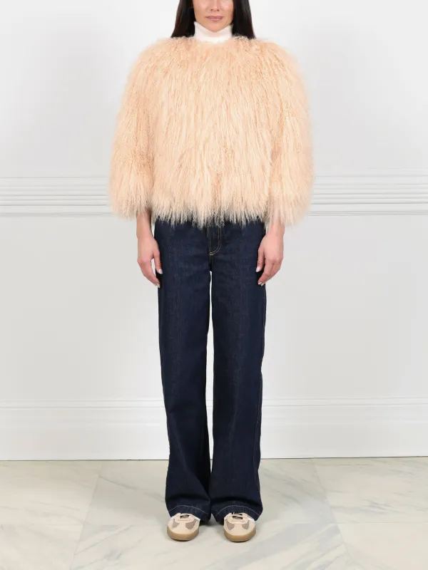 Curly Shearling Jacket in Peach sold by Pologeorgis