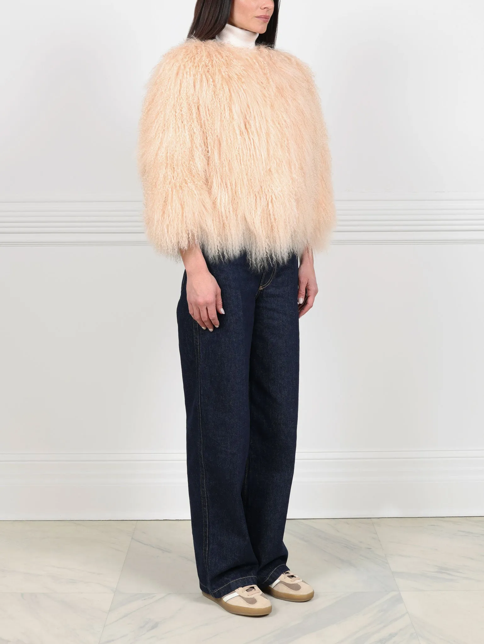 Curly Shearling Jacket in Peach sold by Pologeorgis product image thumbnail 2