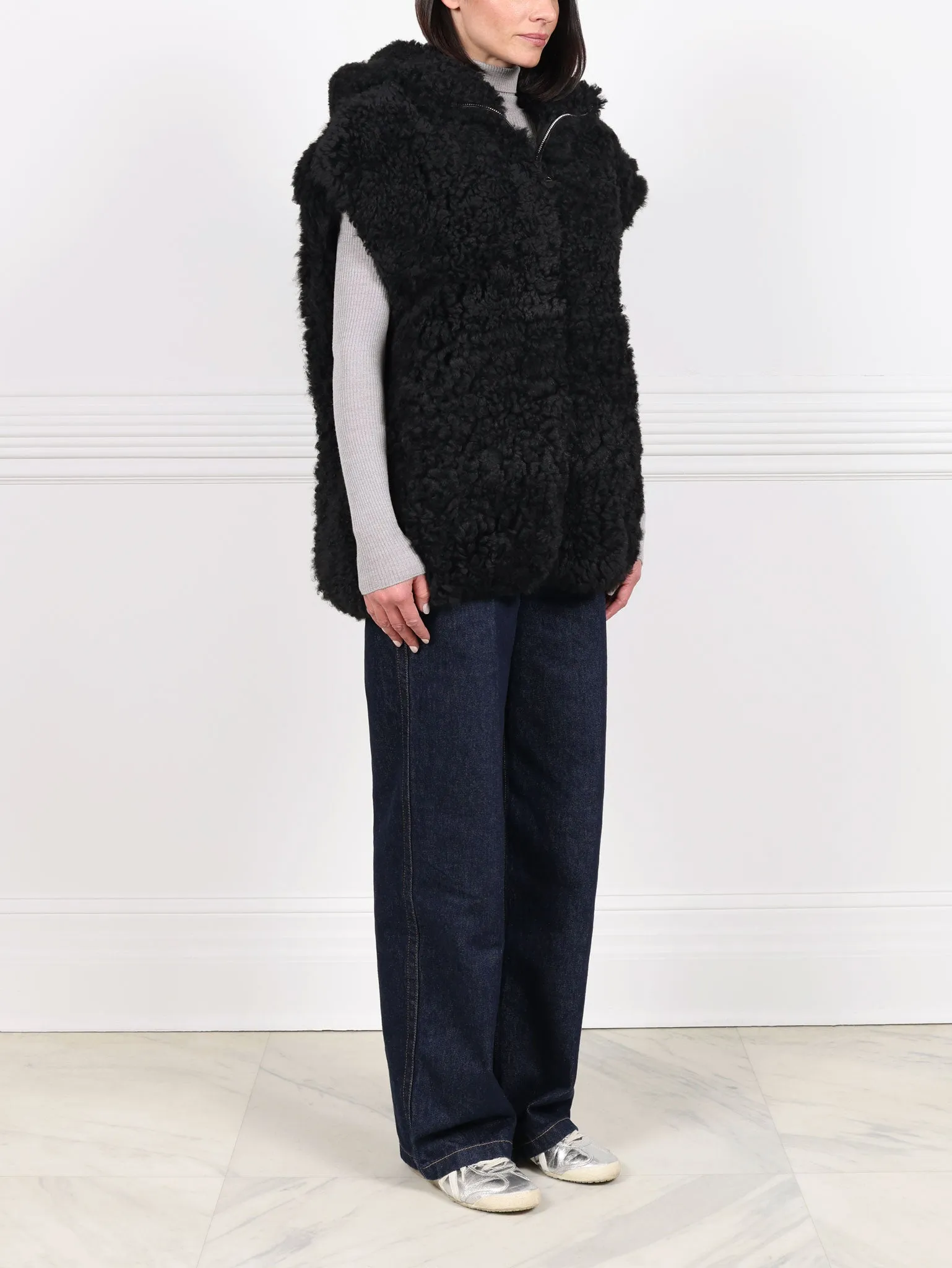 Curly Hooded Shearling Cap Sleeved Vest sold by Pologeorgis product image thumbnail 2