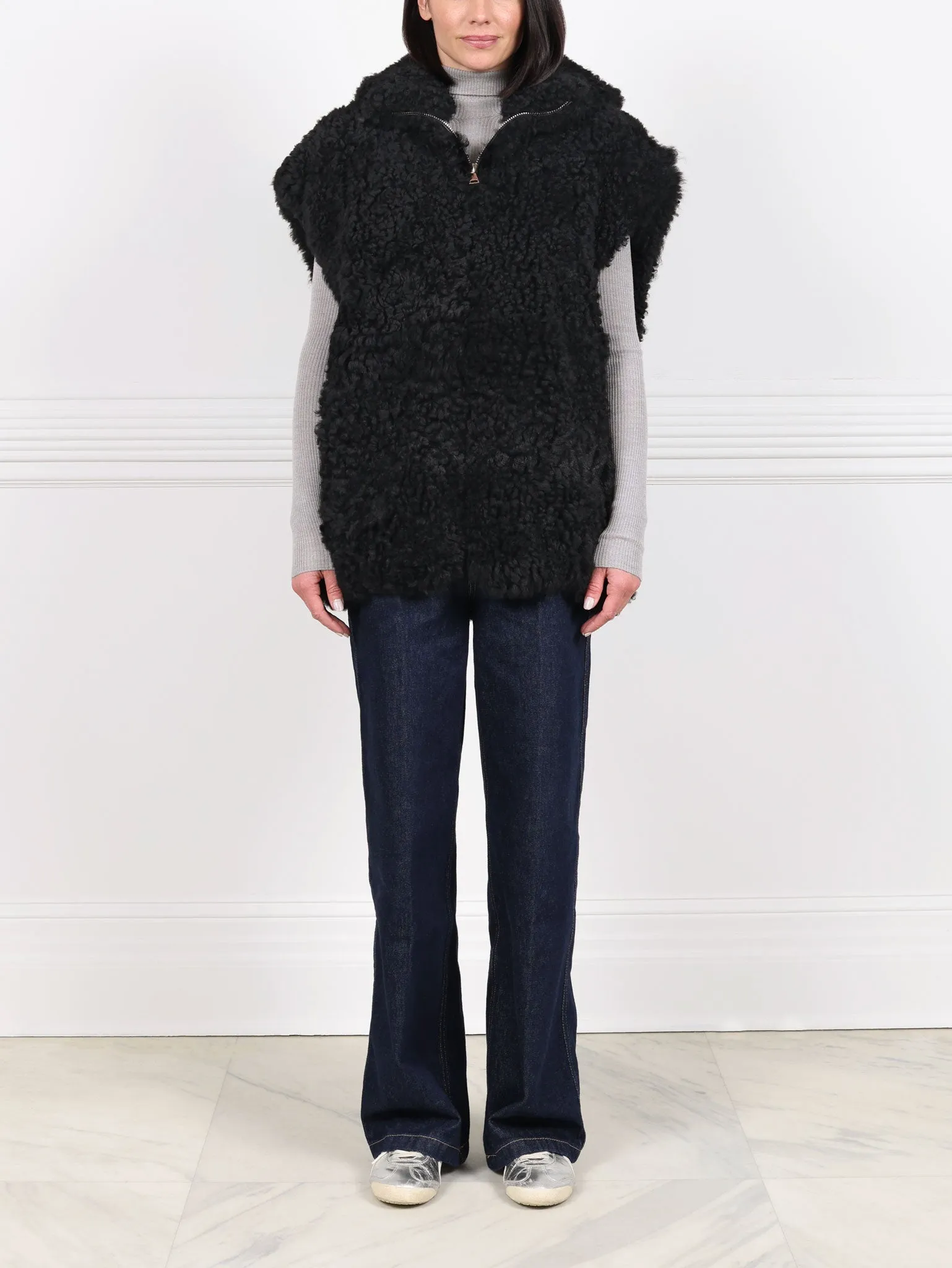 Curly Hooded Shearling Cap Sleeved Vest sold by Pologeorgis