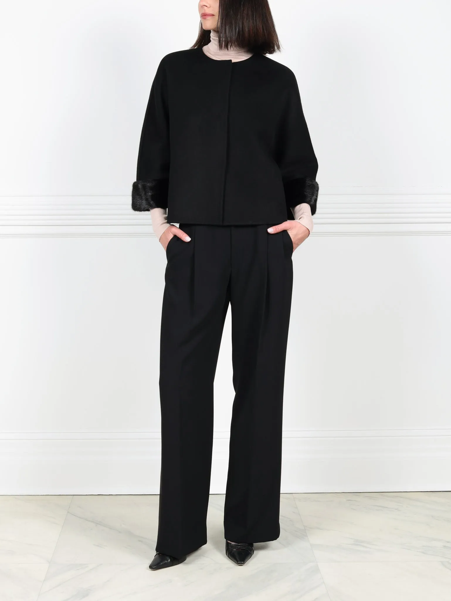 The Cookie Double Face Jacket with Mink Fur Cuffs sold by Pologeorgis