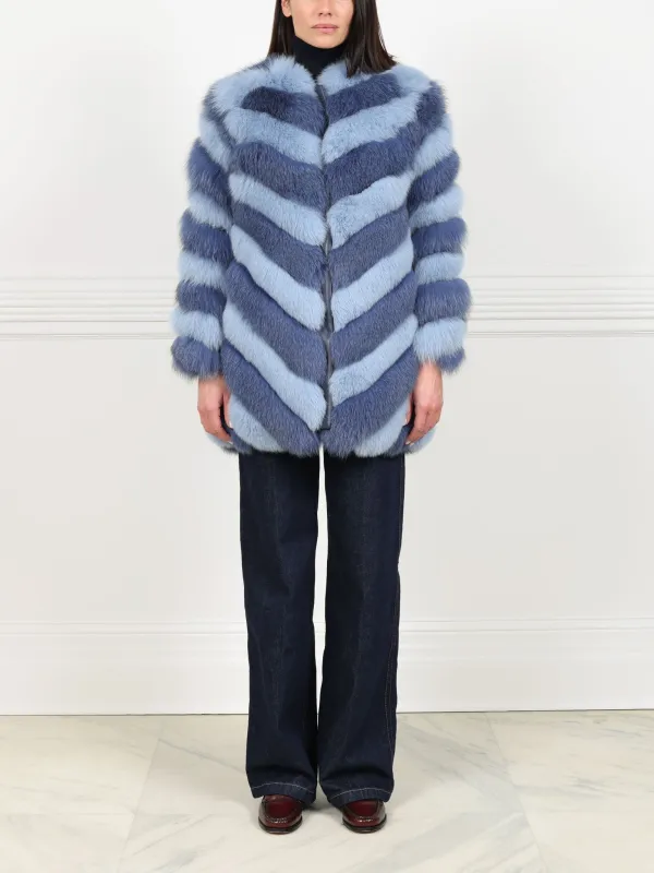 Diagonal 2 tone Fox Fur Coat sold by Pologeorgis