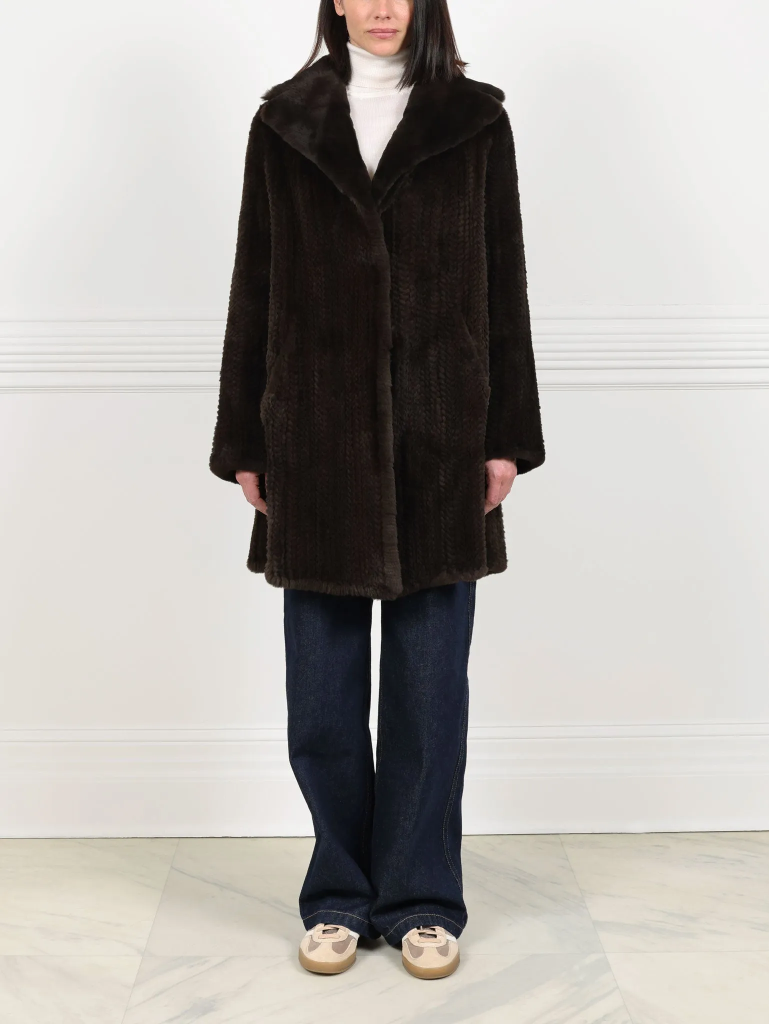 Knitted Mink Fur Coat in Brown sold by Pologeorgis