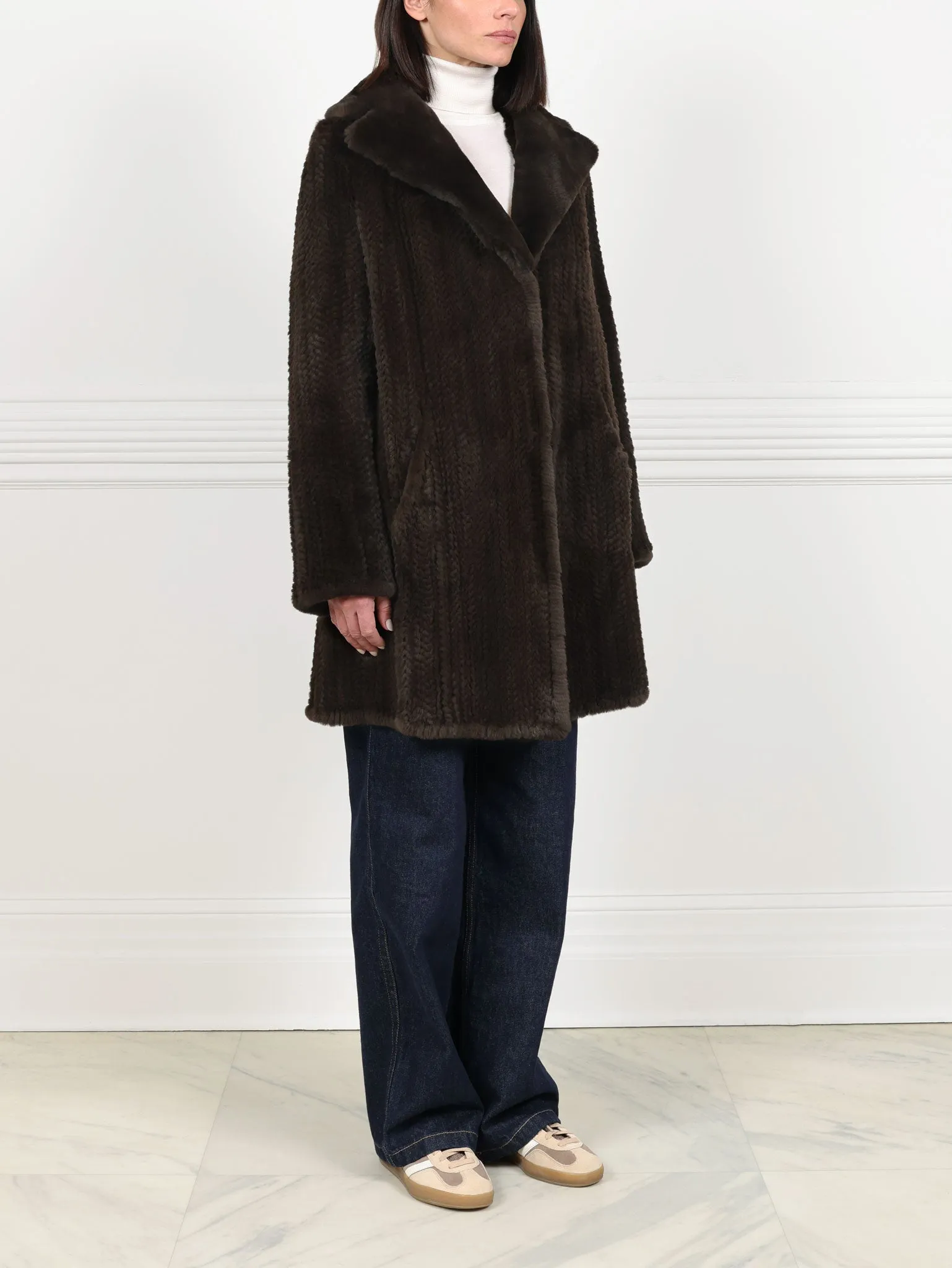 Knitted Mink Fur Coat in Brown sold by Pologeorgis product image thumbnail 2