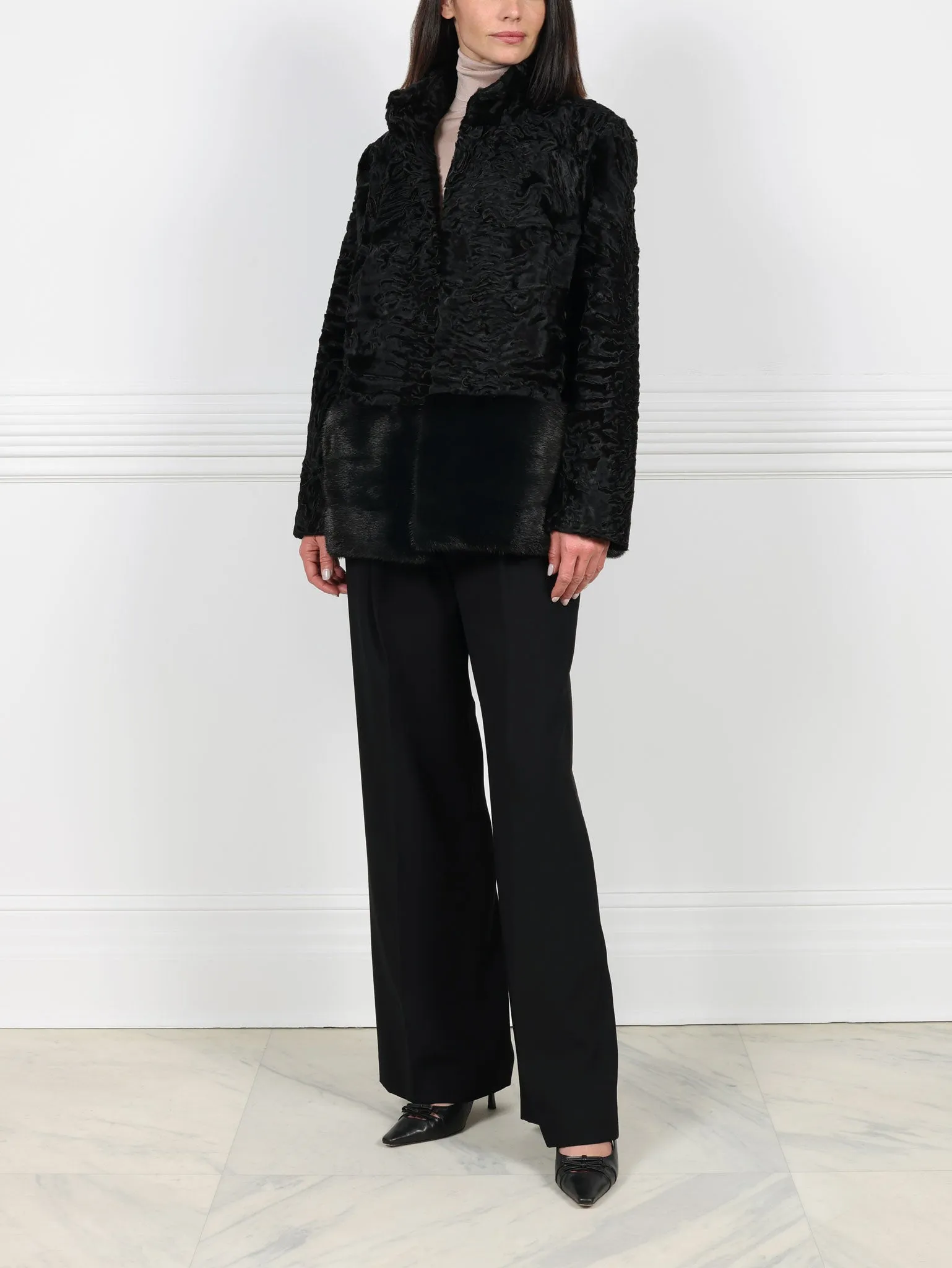 The Peplum Lamb and Mink Jacket sold by Pologeorgis