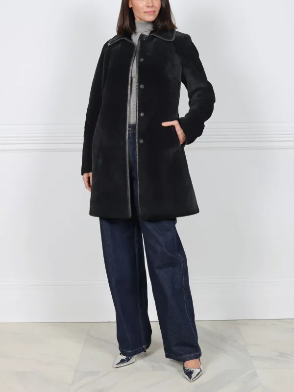 The Maisy Shearling Coat in Black sold by Pologeorgis