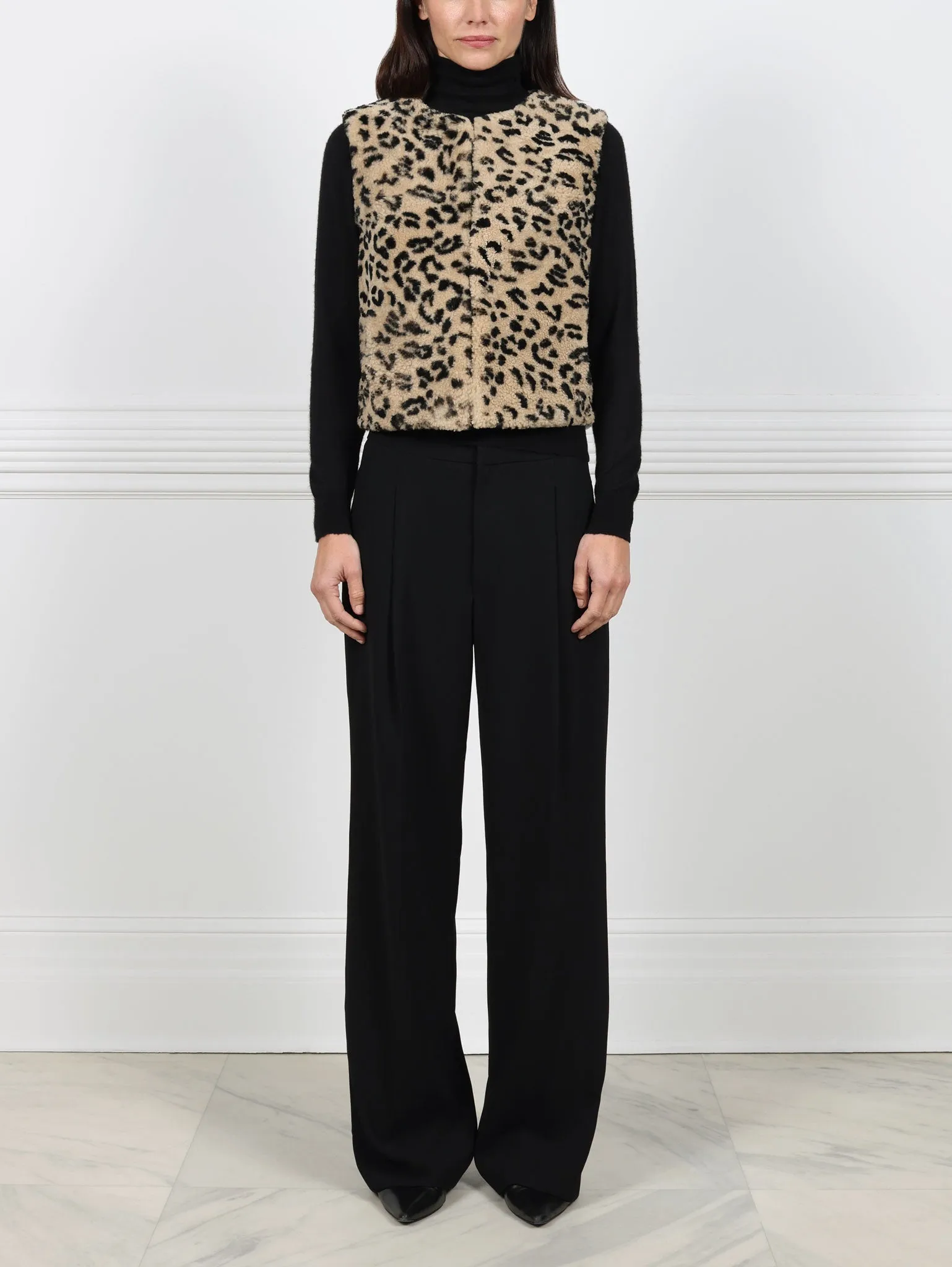 Leopard Print Upcycled Shearling Vest sold by Pologeorgis