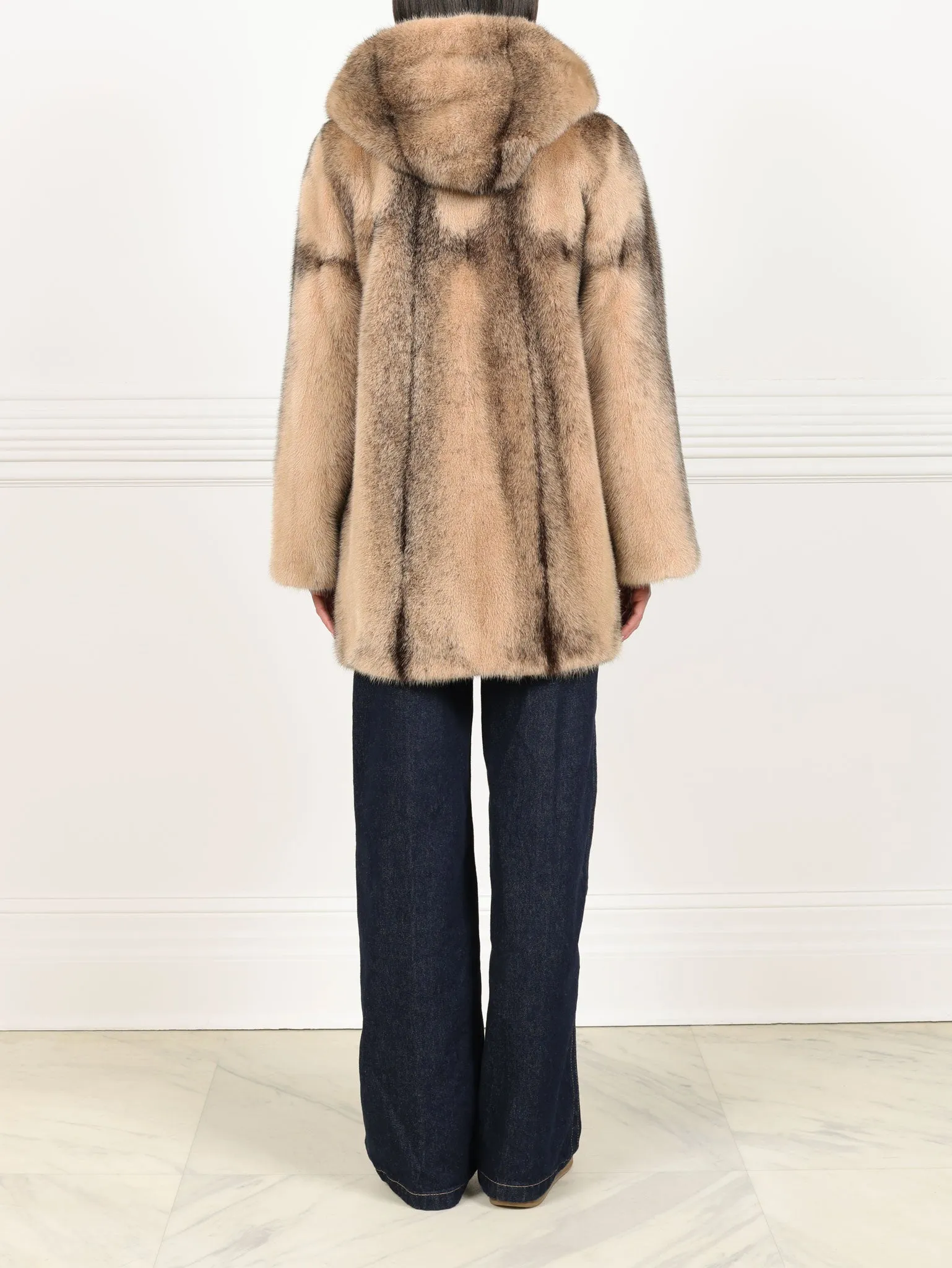 The Louisa Hooded Vertical Mink Fur Jacket sold by Pologeorgis product image thumbnail 4