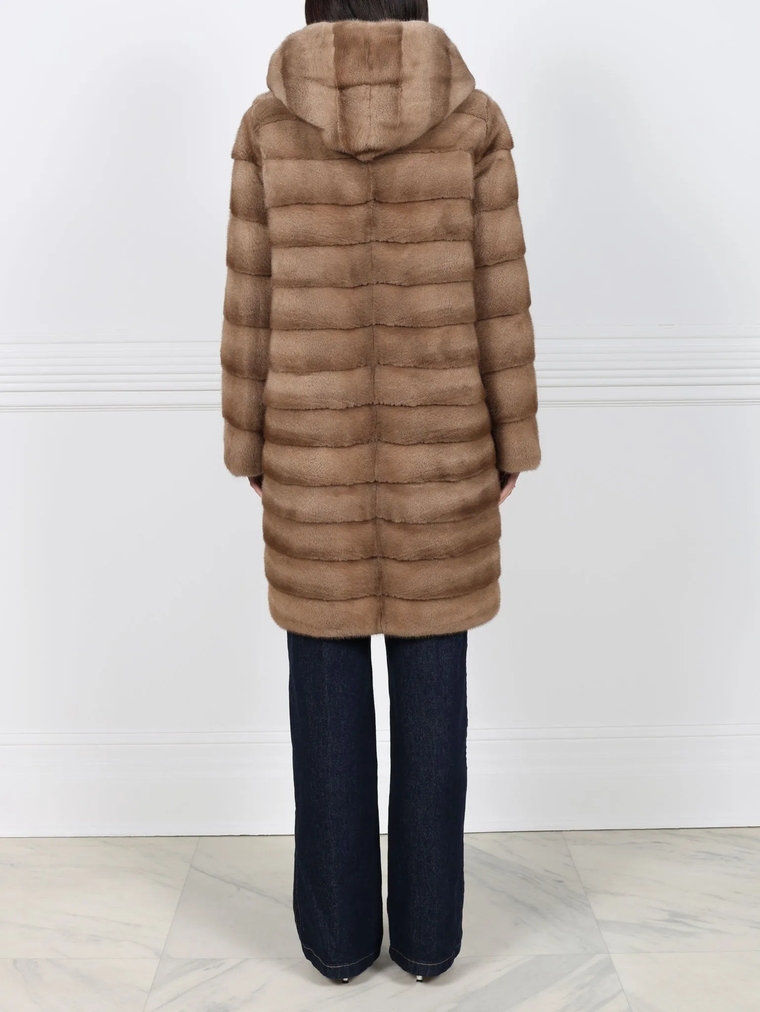 The Delaney Hooded Reversible Mink Fur Coat in Pastel sold by Pologeorgis product image thumbnail 3