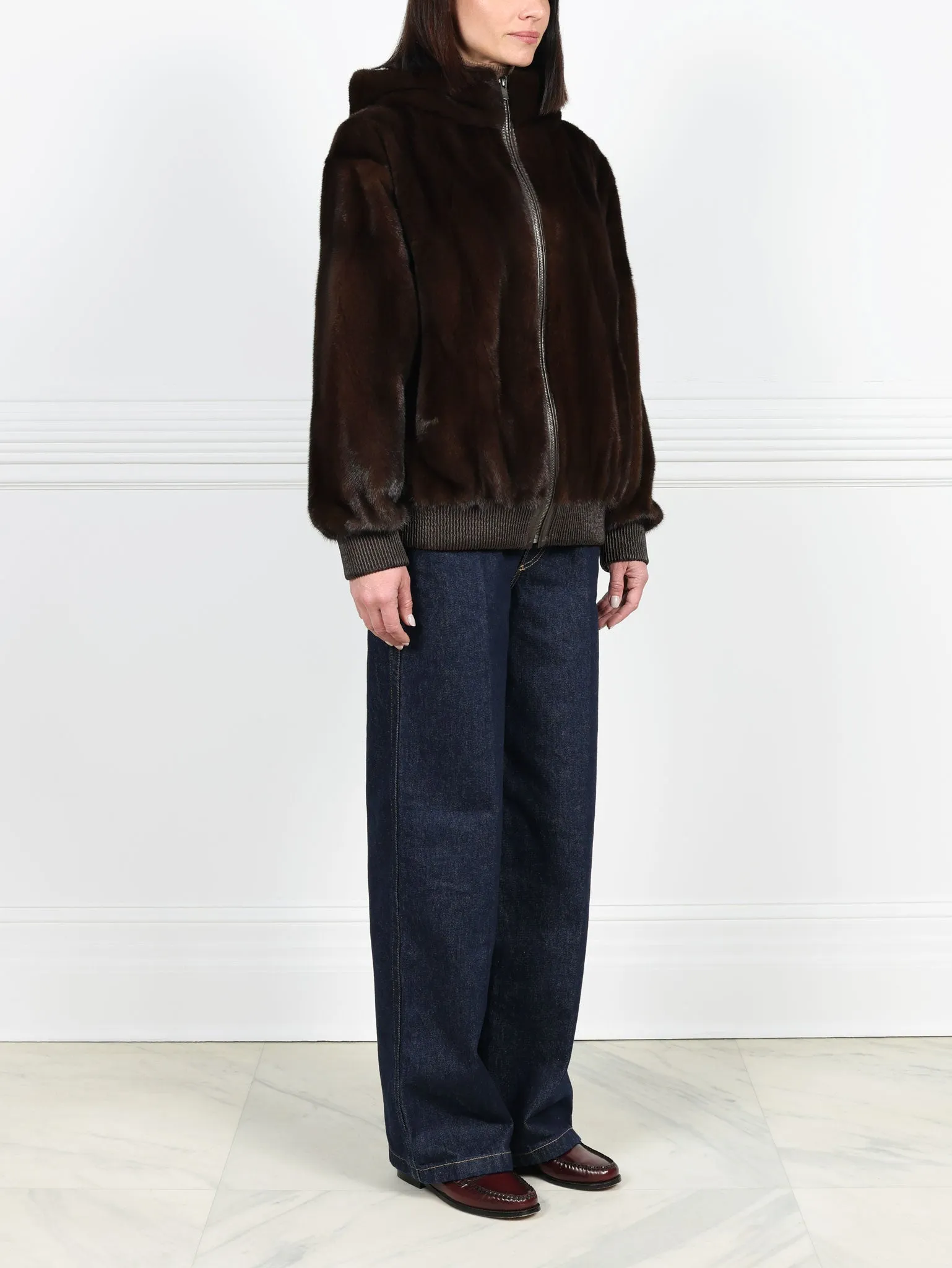 The Amanda Mink Hooded Bomber Jacket sold by Pologeorgis product image thumbnail 2