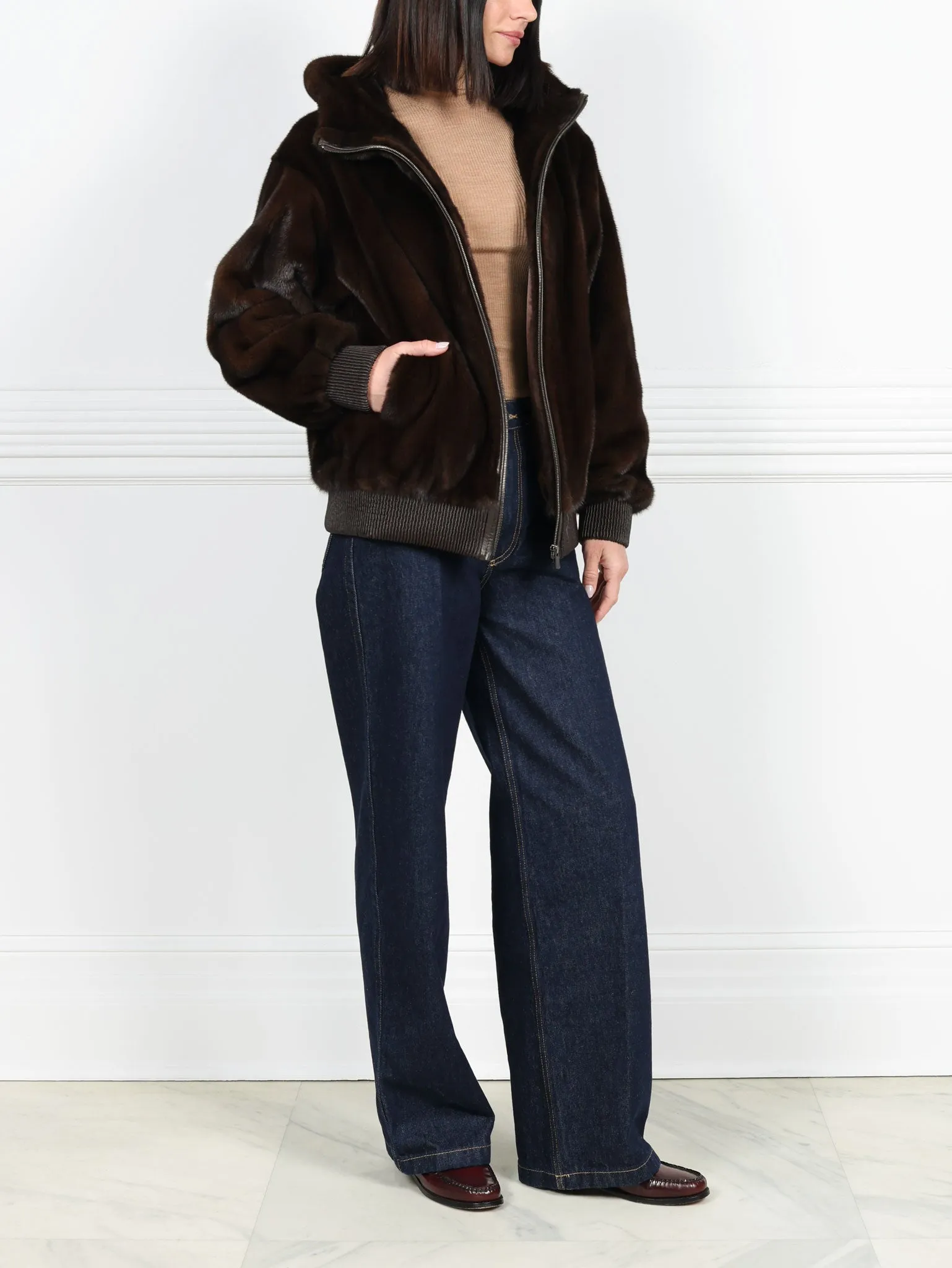 The Amanda Mink Hooded Bomber Jacket sold by Pologeorgis product image thumbnail 3