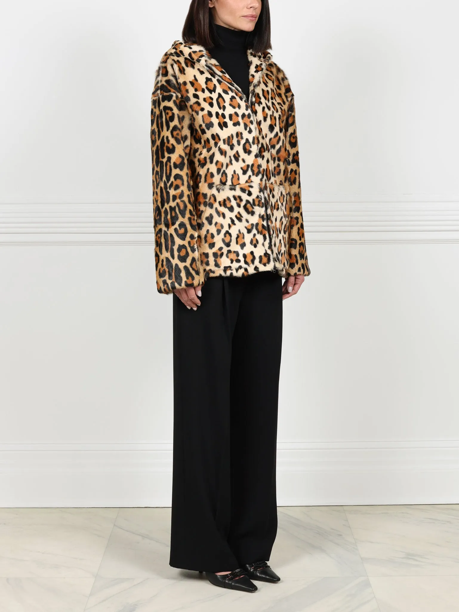 Leopard Print Shearling Hooded Jacket sold by Pologeorgis product image thumbnail 3