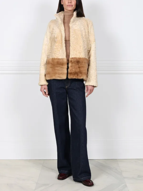 The Dover Lamb Jacket with Mink Fur Peplum sold by Pologeorgis