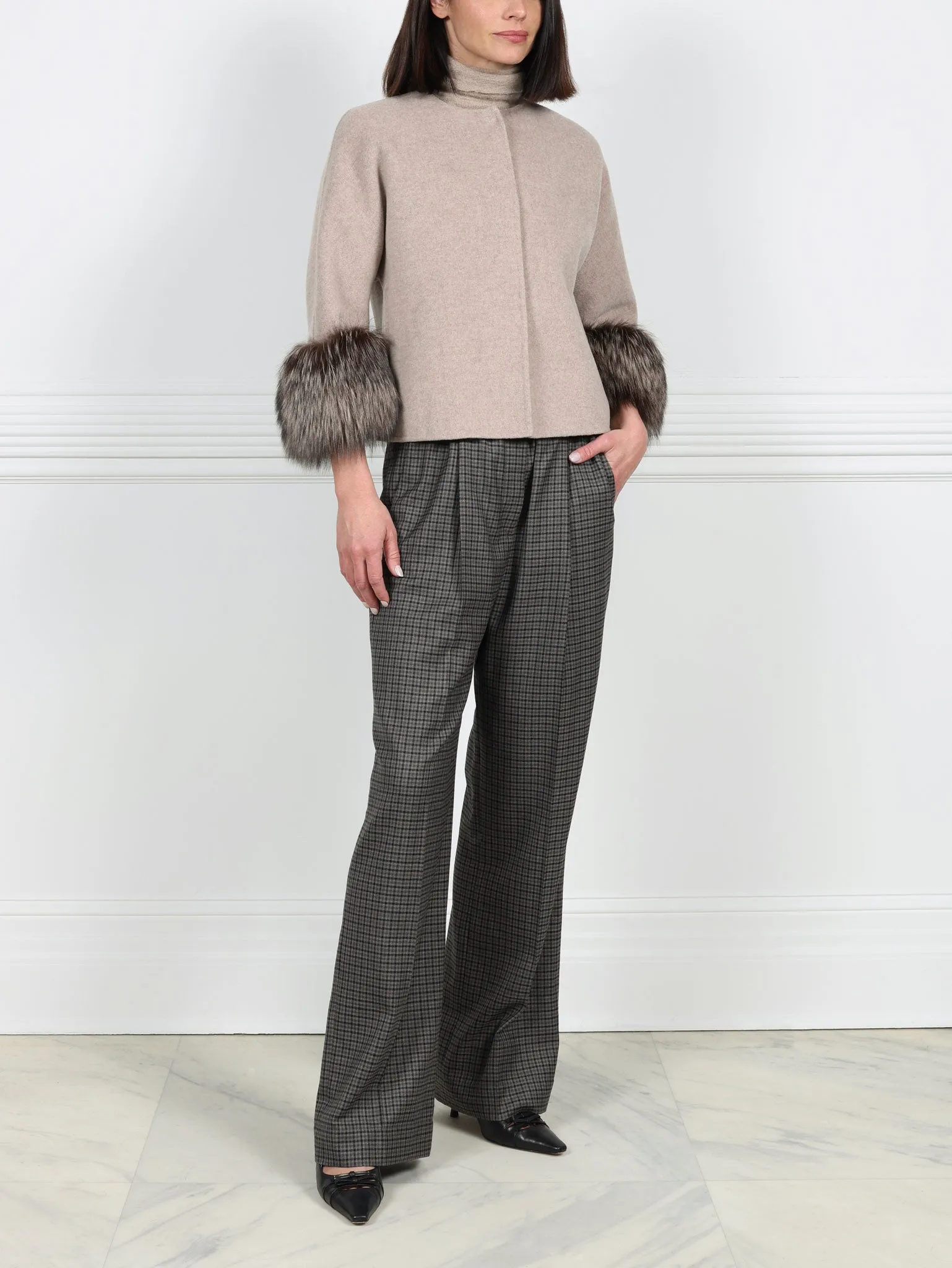 The Cookie Double Face Jacket with Fox Fur Cuffs sold by Pologeorgis