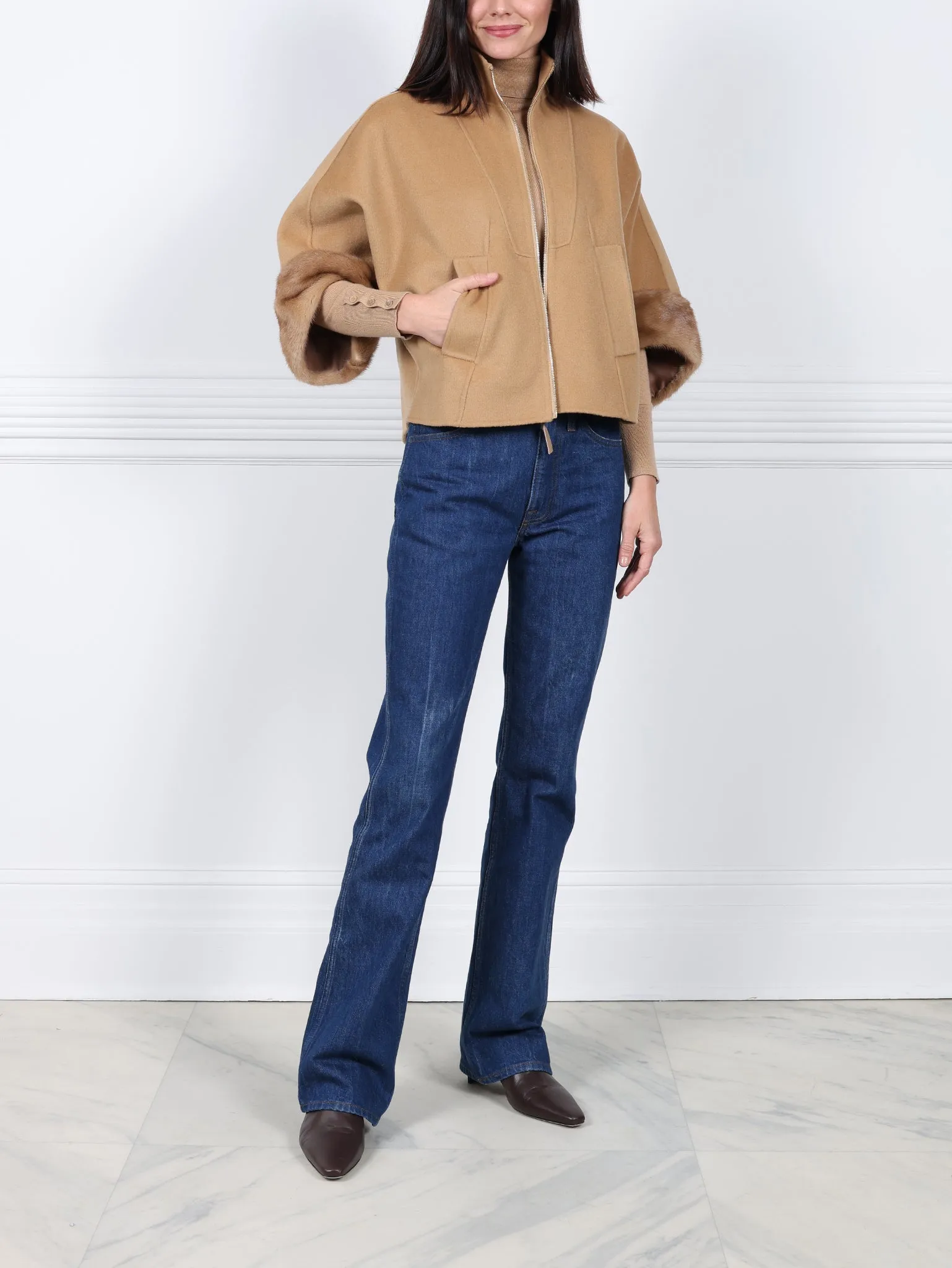 The Maren Wool Cashmere Blend Jacket with Mink Fur Trim sold by Pologeorgis product image thumbnail 2