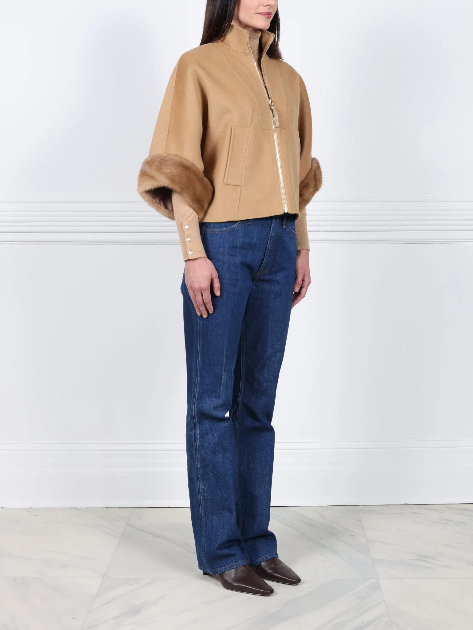 The Maren Wool Cashmere Blend Jacket with Mink Fur Trim sold by Pologeorgis product image thumbnail 3