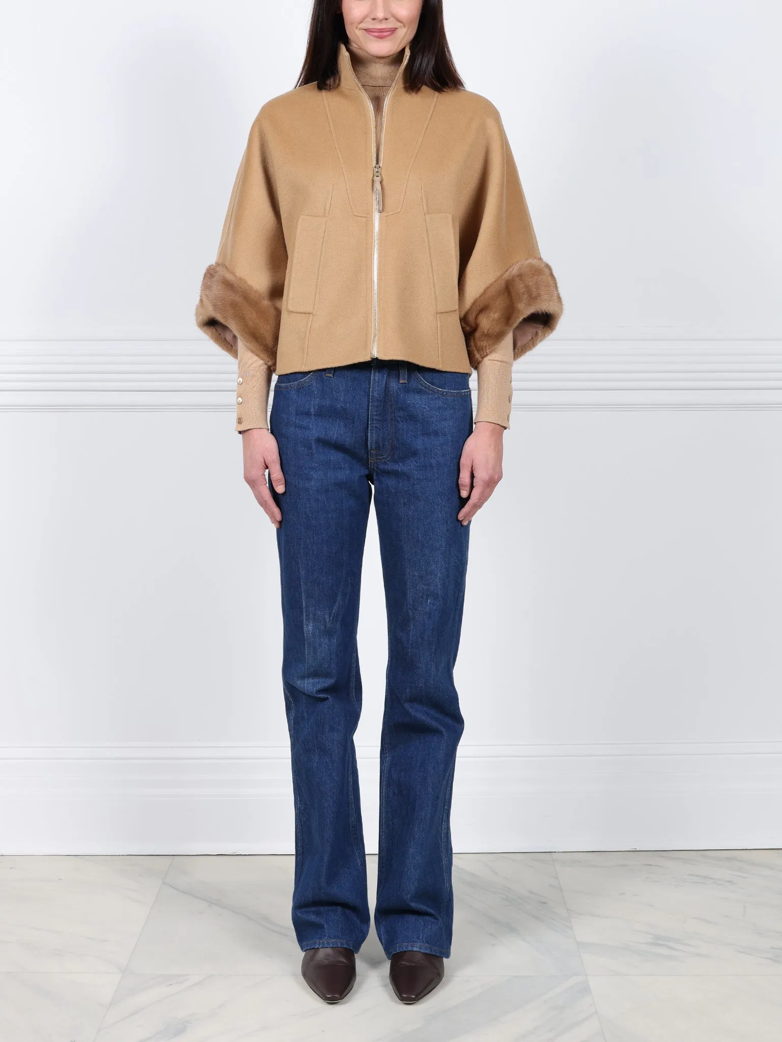 The Maren Wool Cashmere Blend Jacket with Mink Fur Trim sold by Pologeorgis