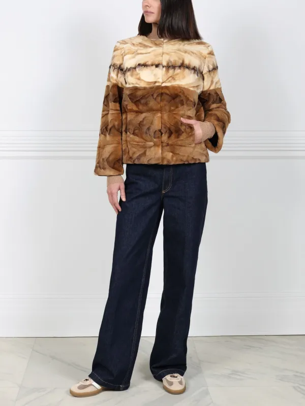 Upcycled Two-Tone Mink Fur Jacket with Ivory Top & Brown Bottom sold by Pologeorgis