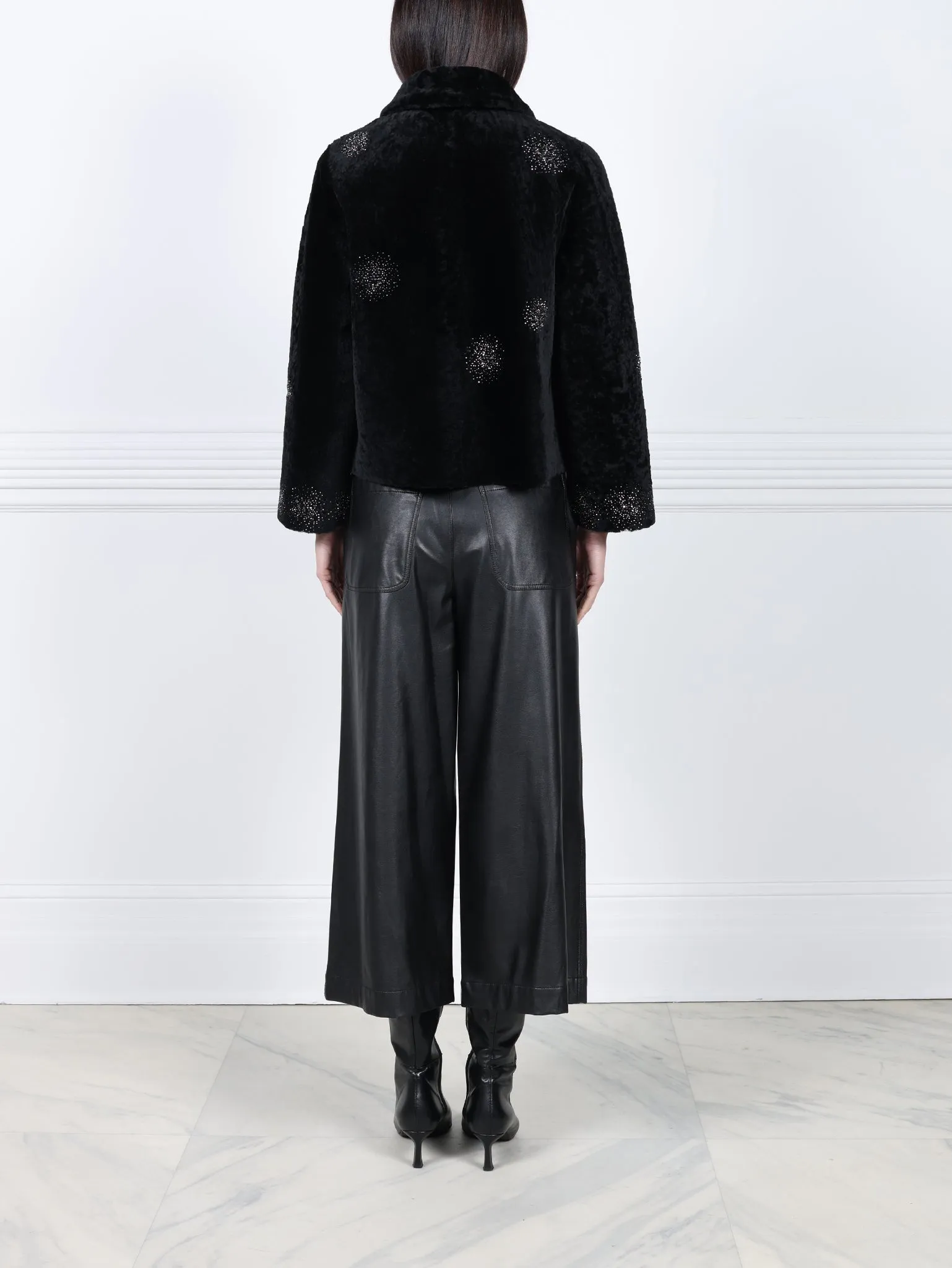 The Anastasia Reversible Crop Shearling Jacket with Crystal Starbusts sold by Pologeorgis product image thumbnail 4