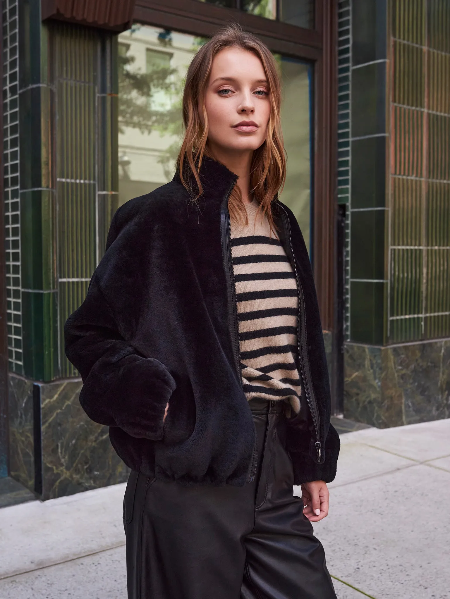 The Minnie Shearling Bomber Jacket sold by Pologeorgis product image thumbnail 2